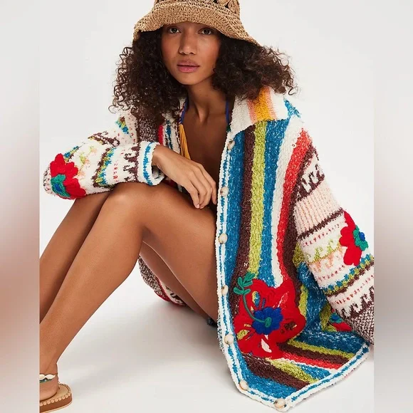 Free People “Terry Towel Cardi” Chunky Button Up RARE Size Small - Picture 1 of 16